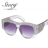 Luxury Sunglasses Ladies Crystal Rhinestone Big Frame UV400 Vintage Oversized Sun Glasses For Women Shades - Presidential Brand (R)