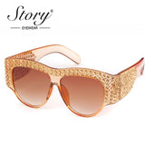 Luxury Sunglasses Ladies Crystal Rhinestone Big Frame UV400 Vintage Oversized Sun Glasses For Women Shades - Presidential Brand (R)