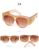 Luxury Sunglasses Ladies Crystal Rhinestone Big Frame UV400 Vintage Oversized Sun Glasses For Women Shades - Presidential Brand (R)