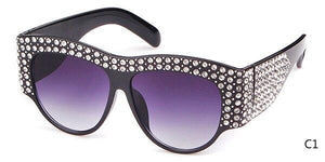 Luxury Sunglasses Ladies Crystal Rhinestone Big Frame UV400 Vintage Oversized Sun Glasses For Women Shades - Presidential Brand (R)