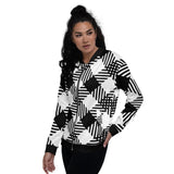 Women's Jackets, Black and White Grid Print Bomber Jacket - Presidential Brand (R)