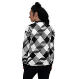 Women's Jackets, Black and White Grid Print Bomber Jacket - Presidential Brand (R)