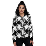 Women's Jackets, Black and White Grid Print Bomber Jacket - Presidential Brand (R)