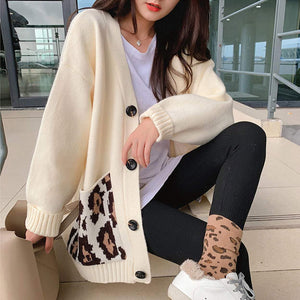 Womens Cardigan with Leopard Print - Presidential Brand (R)