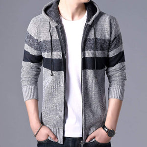Mens Striped Knit Cardigan with Hood - Presidential Brand (R)